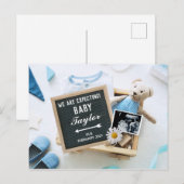 Blue Baby Boy Bear Schwangerschaft Ankündigung Postkarte (Vorne/Hinten)