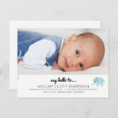 Blue Baby Boy Birth Announcement Foto Ankündigungspostkarte (Vorne/Hinten)