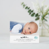 Blue Baby Boy Birth Announcement Foto Ankündigungspostkarte (Stehend Vorderseite)