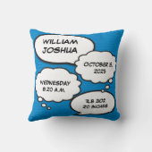 Blue Baby Boy Birth Stats Fun Comic Buch Keepake Kissen (Rückseite)