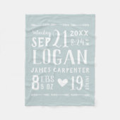 Blue Baby Boy Birth Stats Keepake Fleecedecke (Vorderseite)