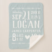 Blue Baby Boy Birth Stats Keepake Sherpadecke (Vorderseite)