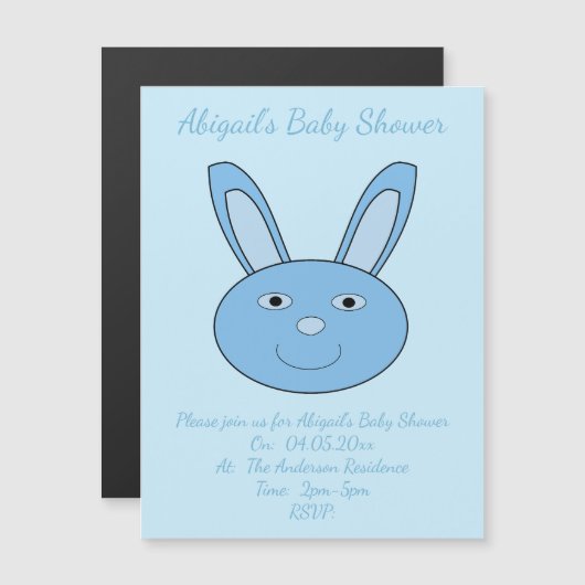 Blue Baby Boy Bunny Face Spring Easter Baby Shower Magneteinladung (Vorne/Hinten)