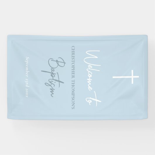 Blue Baby Boy Calligraphy Baptisse Begrüßungszeich Banner (Horizontal)