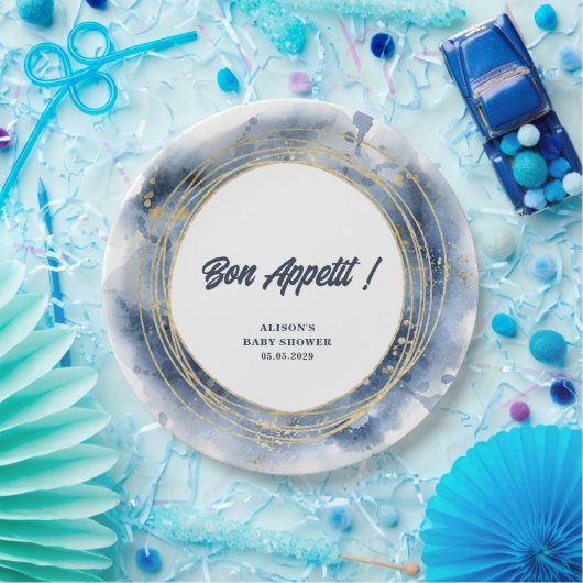 Blue Baby Boy Dusche Runde Pappteller (Party)