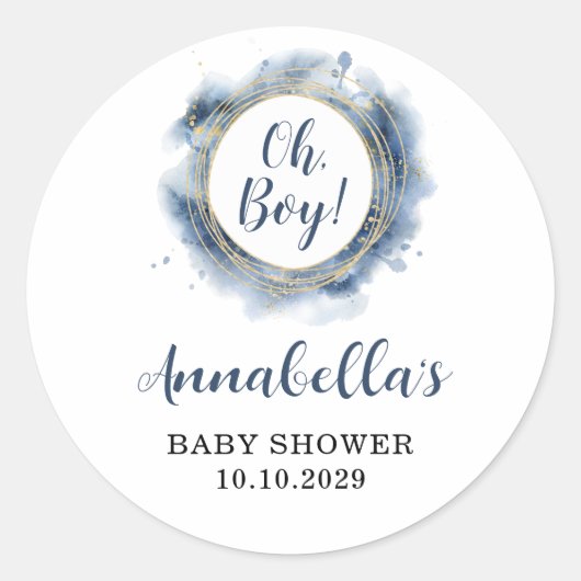 Blue Baby Boy Dusche Runder Aufkleber (Vorderseite)