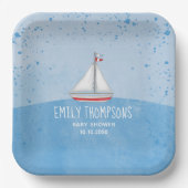 Blue Baby Boy Dusche Wasserfarbe Sailboat Pappteller (Vorderseite)