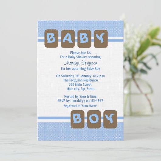 Blue Baby Boy Einladung (Stehend Vorderseite)