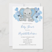 Blue Baby Boy Elephant Baby Dusche Blume Ballon Einladung (Vorderseite)