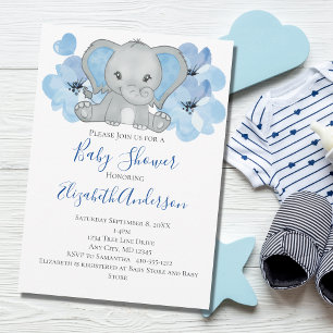 Blue Baby Boy Elephant Baby Dusche Blume Ballon Einladung