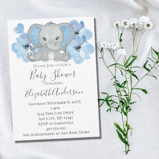 Blue Baby Boy Elephant Baby Dusche Blume Ballon Einladung