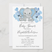 Blue Baby Boy Elephant Baby Dusche Blume Ballon Einladung (Vorderseite)