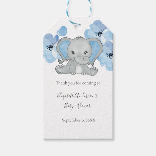 Blue Baby Boy Elephant Baby Dusche Blume Ballon Geschenkanhänger (Vorderseite)