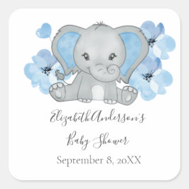 Blue Baby Boy Elephant Baby Dusche Blume Ballon Quadratischer Aufkleber