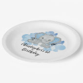 Blue Baby Boy Elephant Blume Geburtstag Pappteller (Schrägansicht)