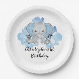 Blue Baby Boy Elephant Blume Geburtstag Pappteller