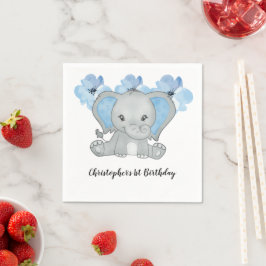 Blue Baby Boy Elephant Blume Geburtstag Serviette