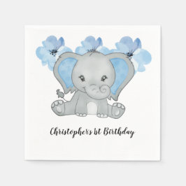 Blue Baby Boy Elephant Blume Geburtstag Serviette