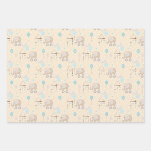 Blue Baby Boy Elephant Geschenkpapier Set (Vorderseite 2)