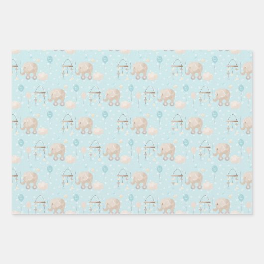 Blue Baby Boy Elephant Geschenkpapier Set (Vorderseite)