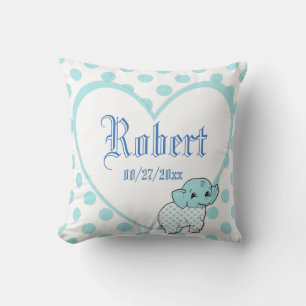 Blue Baby Boy Elephant Herz und Polka Dots Kissen
