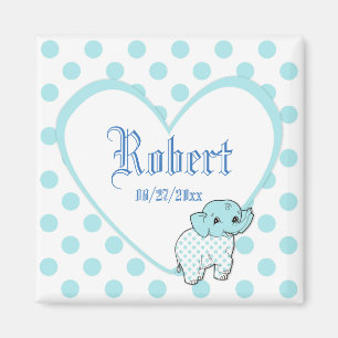 Blue Baby Boy Elephant Herz und Polka Dots Magnet