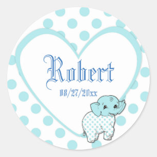 Blue Baby Boy Elephant Herz und Polka Dots Runder Aufkleber