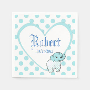 Blue Baby Boy Elephant Herz und Polka Dots Serviette