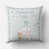Blue Baby Boy Elephant Individuelle Name Keepake Kissen (Rückseite)