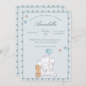 Blue Baby Boy Elephant und Balloon Wassercolor Einladung (Vorne/Hinten)
