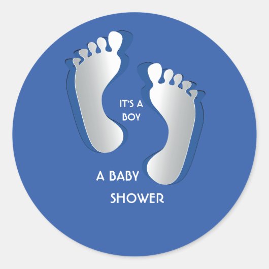 Blue Baby Boy FootPrints Baby Shower Sticker (Vorderseite)