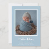 Blue Baby Boy Foto Birth Ankündigung (Vorderseite)