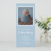 Blue Baby Boy Foto Birth Ankündigung (Stehend Vorderseite)