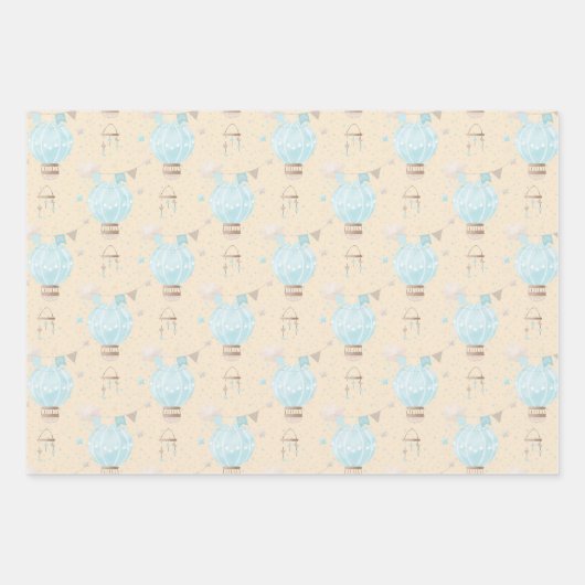 Blue Baby Boy Hot Air Ballon Geschenkpapier Set (Vorderseite)