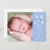 Blue Baby Boy Initial Monogram Foto Vielen Dank Postkarte (Vorne/Hinten)