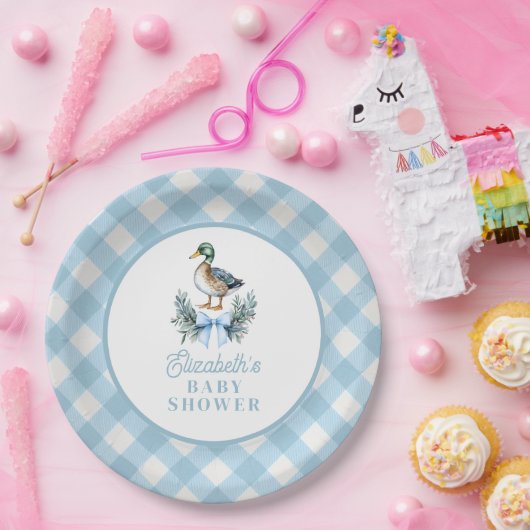 Blue Baby Boy Mallard Duck Baby Duck Pappteller (Party)