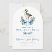 Blue Baby Boy Mallard Duck Erster Geburtstag Einladung (Vorderseite)
