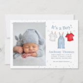 Blue Baby Boy Niedliches Foto Personalisiert Ankündigung (Vorderseite)