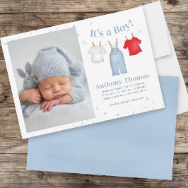 Blue Baby Boy Niedliches Foto Personalisiert Ankündigung