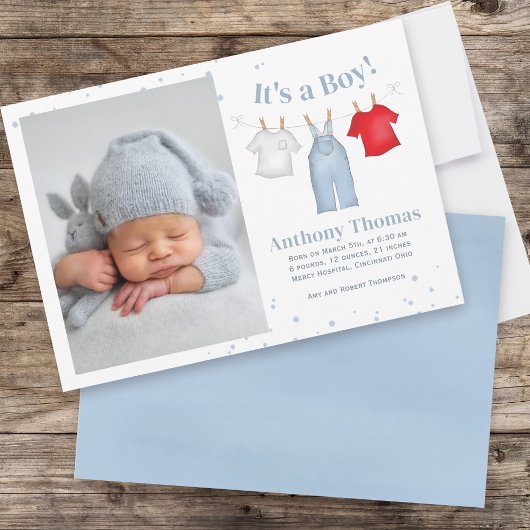 Blue Baby Boy Niedliches Foto Personalisiert Ankündigung