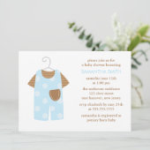 Blue Baby Boy Outfit Baby Dusche Einladung (Stehend Vorderseite)