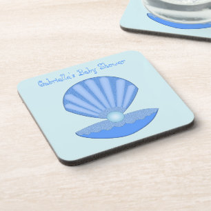 Blue Baby Boy Oyster Muschel und Pearl Baby Dusche Getränkeuntersetzer
