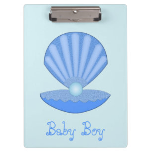 Blue Baby Boy Oyster Muschel und Pearl Custom Klemmbrett