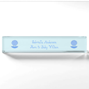 Blue Baby Boy Oyster Muschel und Pearl Custom Namensplakette
