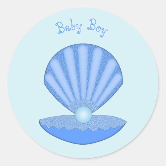 Blue Baby Boy Oyster Muschel und Pearl Custom Runder Aufkleber (Vorderseite)