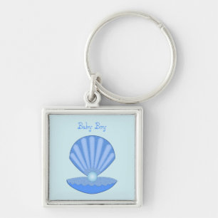 Blue Baby Boy Oyster Muschel und Pearl Custom Schlüsselanhänger