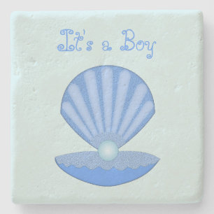 Blue Baby Boy Oyster Muschel und Pearl Custom Steinuntersetzer