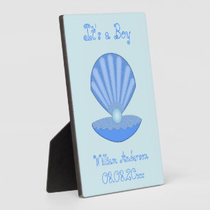 Blue Baby Boy Oyster Muschel und Pearl New Baby Fotoplatte