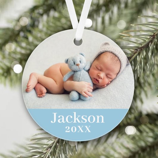 Blue Baby Boy Personalisiert Name Foto Ornament