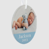 Blue Baby Boy Personalisiert Name Foto Ornament (Vorderseite)